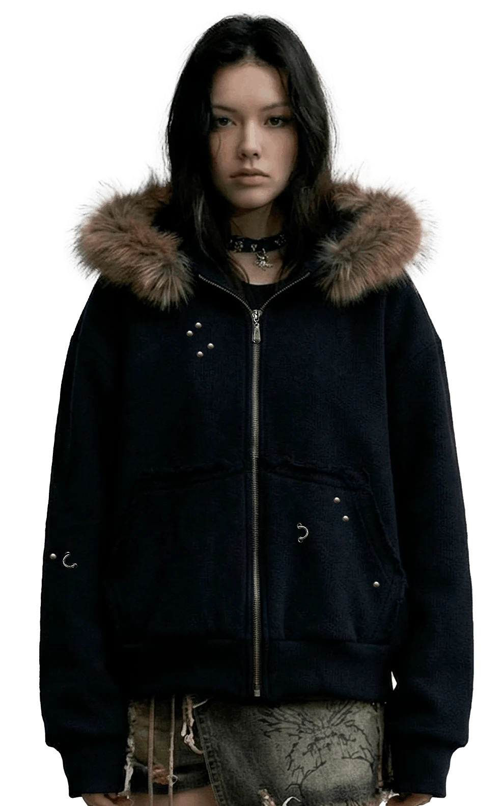 худи на молнии с мехом "Cold Оверсайз"